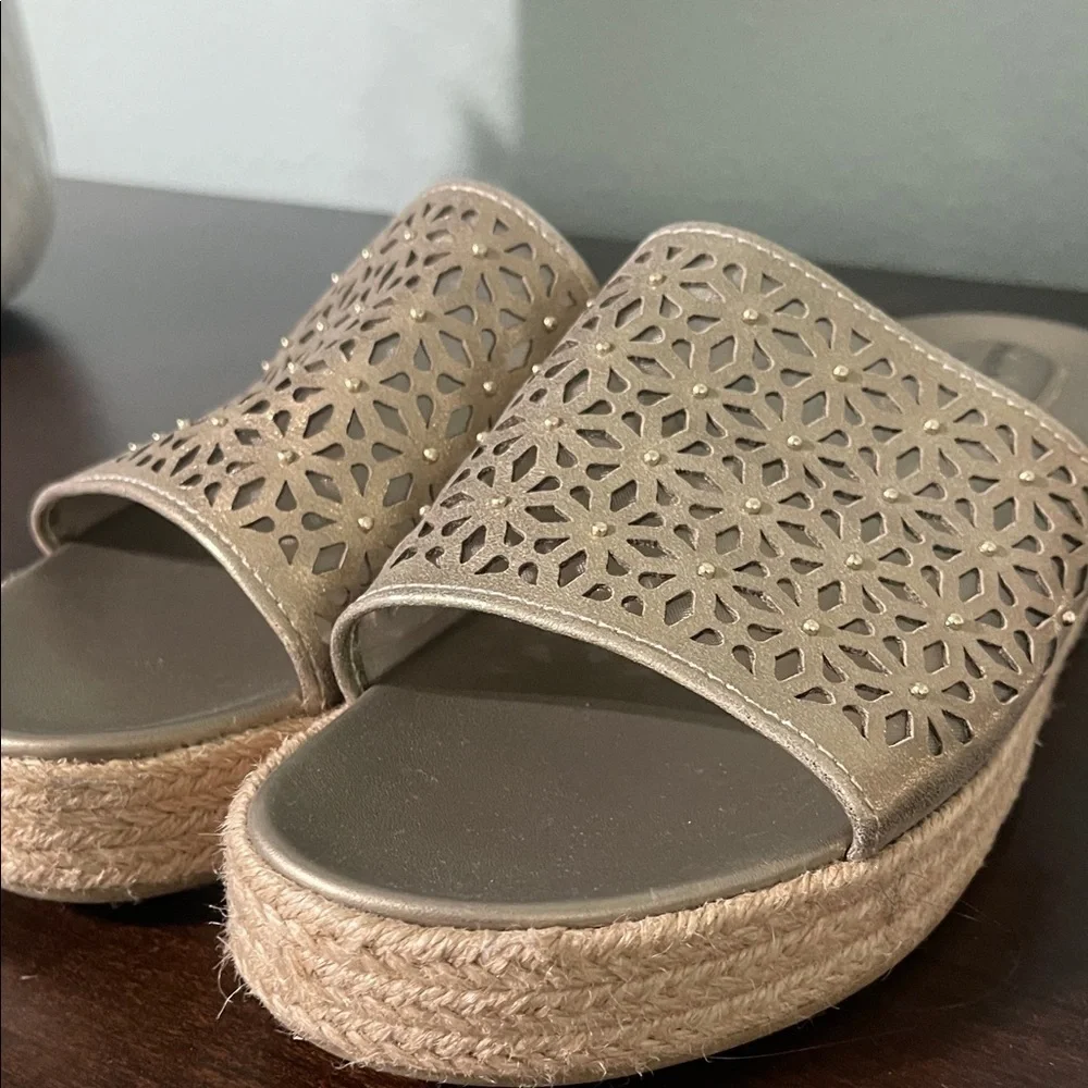 Hush Puppies Women's Lady Platform Slide Sandals size 6M Mushroom Gold Metallic
